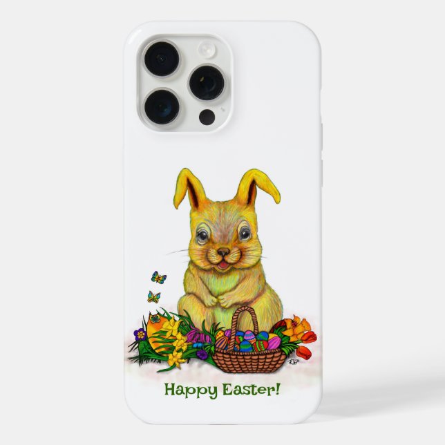 Cute Easter Rabbit with Eggs and Flowers iPhone Case (Back)