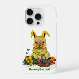 Cute Easter Rabbit with Eggs and Flowers iPhone 15 Pro Case