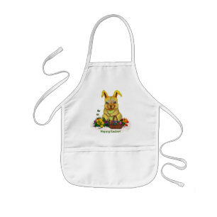 Cute Easter Rabbit with Eggs and Flowers Kids Apron