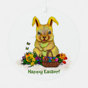 Cute Easter Rabbit with Eggs and Flowers Metal Tree Decoration