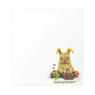 Cute Easter Rabbit with Eggs and Flowers Notepad
