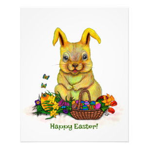 Cute Easter Rabbit with Eggs and Flowers Photo Print