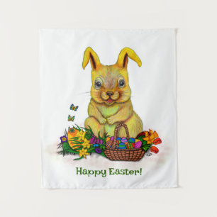 Cute Easter Rabbit with Eggs and Flowers Tapestry