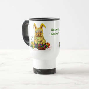 Cute Easter Rabbit with Eggs and Flowers Travel Mug