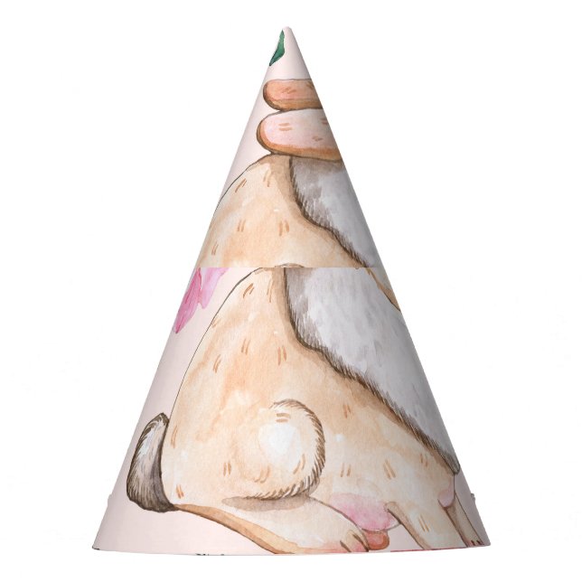 Cute Easter Rabbits Floral Pattern Party Hat (Front)