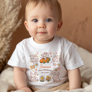 Cute Easter Rabbits Whimsical 1st Birthday Party Baby T-Shirt