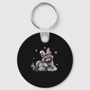 Cute Easter Raccoon Bunny Funny Spring Animal Outf Key Ring