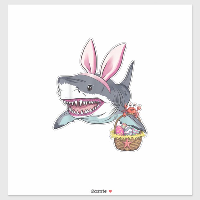 Cute Easter Shark Bunny Ears Basket Eggs Happy Eas (Sheet)