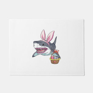 Cute Easter Shark Bunny Ears Basket Eggs Happy Eas Doormat