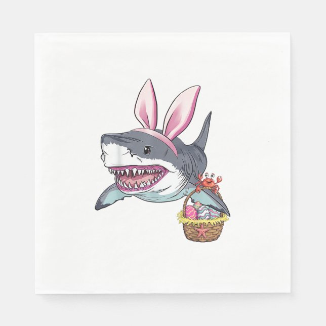 Cute Easter Shark Bunny Ears Basket Eggs Happy Eas Napkin (Front)