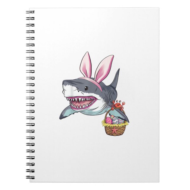 Cute Easter Shark Bunny Ears Basket Eggs Happy Eas Notebook (Front)