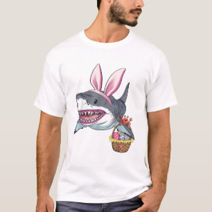 Cute Easter Shark Bunny Ears Basket Eggs Happy Eas T-Shirt