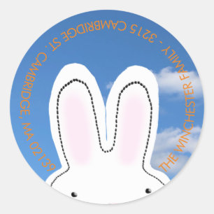 Cute Easter sky peeking bunny fun address Classic Round Sticker