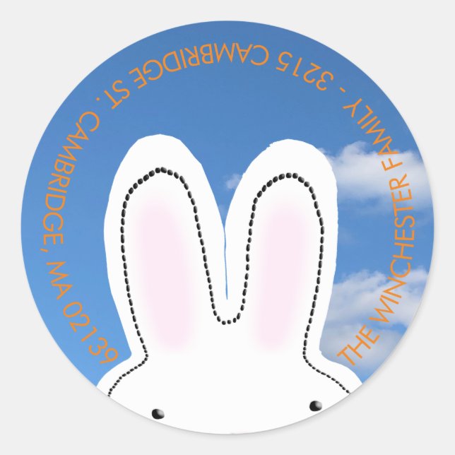Cute Easter sky peeking bunny fun address Classic Round Sticker (Front)
