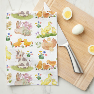 Cute Easter Spring Farm Animals Tea Towel