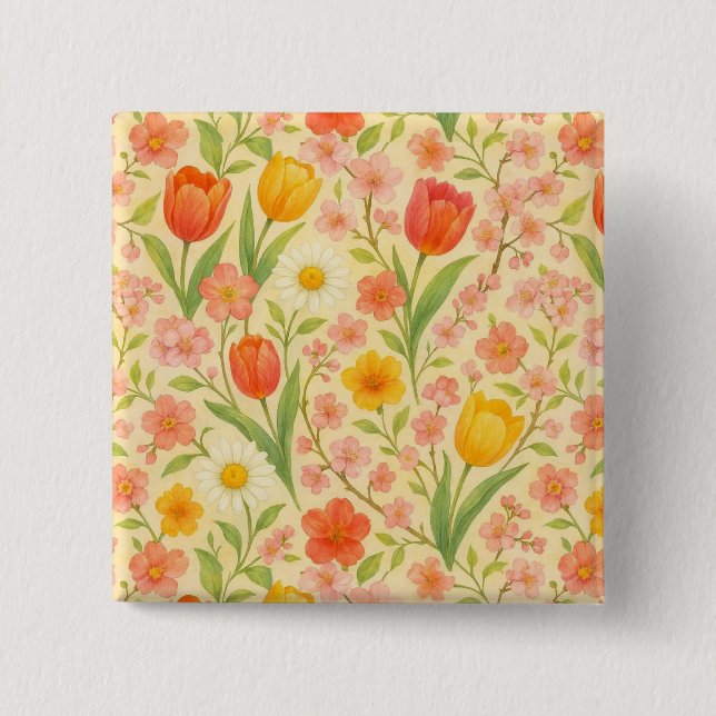 Cute Easter/spring patterned flowers 15 Cm Square Badge (Front)