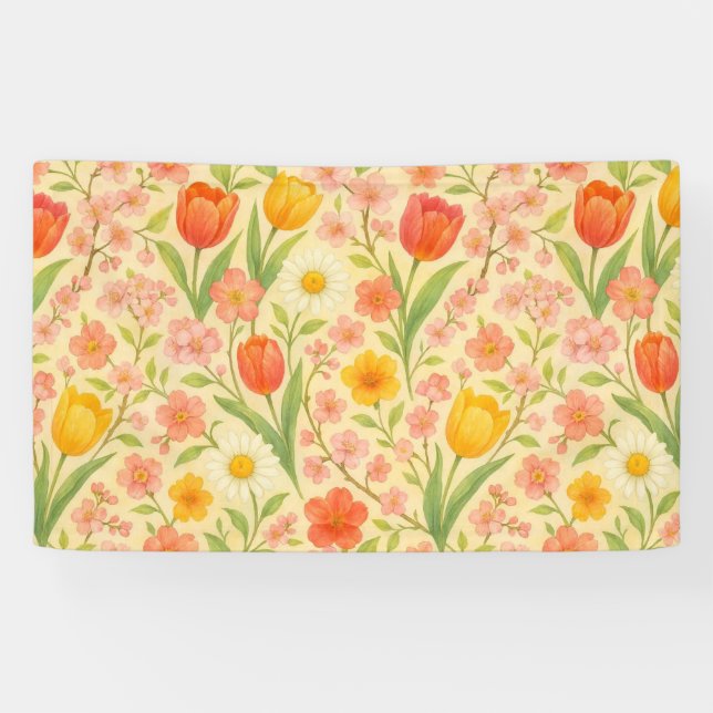Cute Easter/spring patterned flowers Banner (Horizontal)