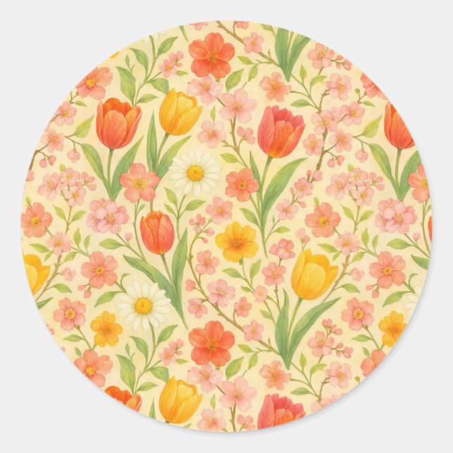 Cute Easter/spring patterned flowers Classic Round Sticker (Front)