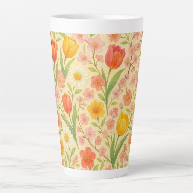 Cute Easter/spring patterned flowers Latte Mug (Front)