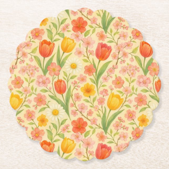 Cute Easter/spring patterned flowers Paper Coaster (Front)