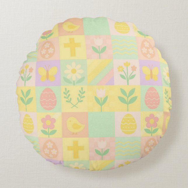 Cute Easter/spring patterned Round Cushion (Front)