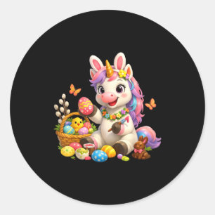 Cute easter unicorn bunny egg magical rainbow classic round sticker