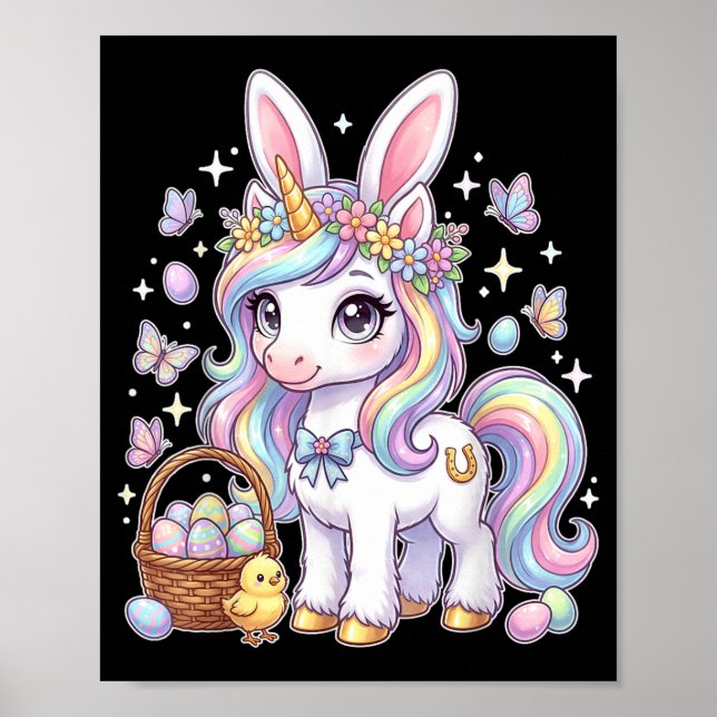 Cute Easter Unicorn Bunny Fantasy Easter Egg Hunt Poster (Front)
