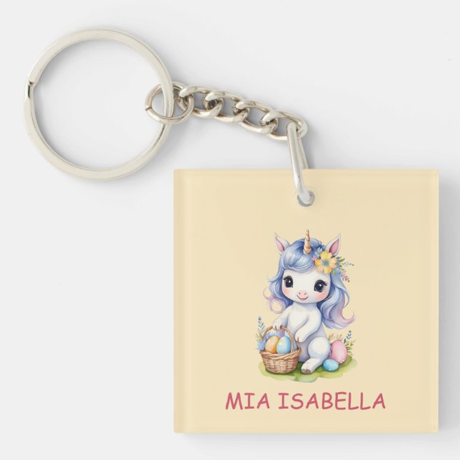 Cute Easter Unicorn Customisable Keychain (Front)
