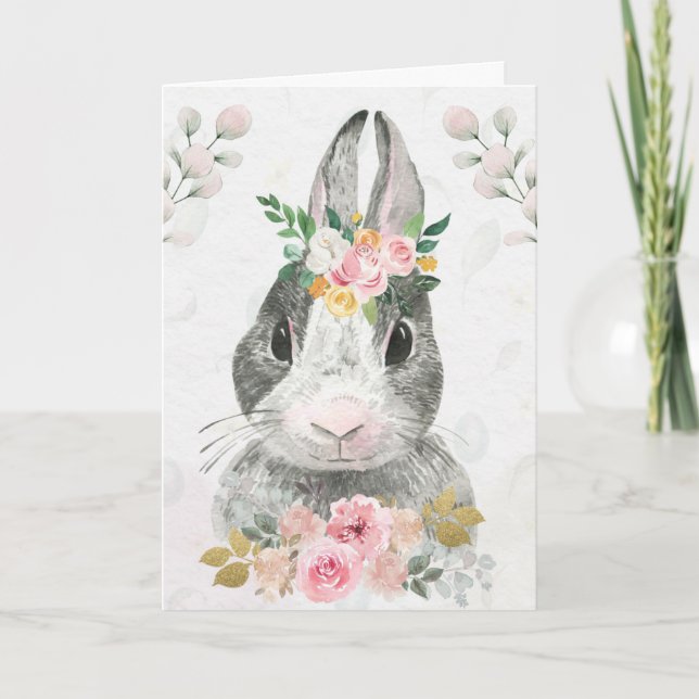 Cute Easter Watercolor Bunny Holiday Card (Front)