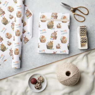 Cute Easter Watercolor Bunny Pattern Wrapping Paper