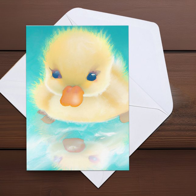 Cute Easter Watercolor Duckling Fuzzy Yellow Ducky Holiday Card (Creator Uploaded)
