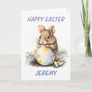 Cute Easter Watercolor Mouse Personalised Card