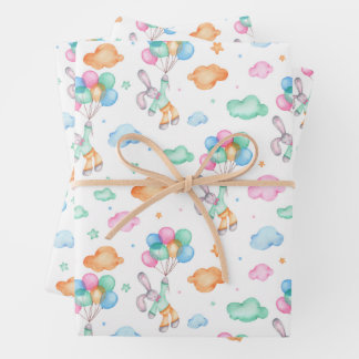 Cute Easterbunnies and Balloons Wrapping Paper Sheet