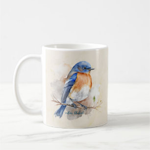 Cute Eastern Bluebird Rustic Watercolor Coffee Mug