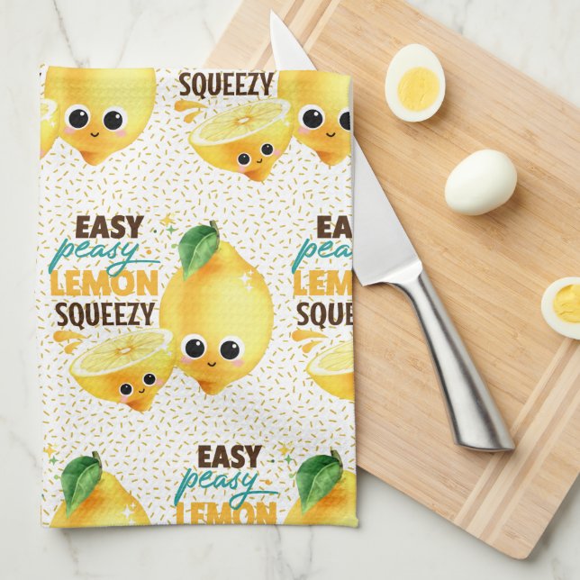 Cute Easy Peasy Lemon Squeezy Fun Kitchen Towels (Quarter Fold)