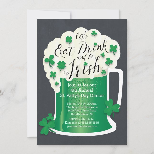 Cute Eat Drink Be Irish St Patrick's Day Party Invitation (Front)