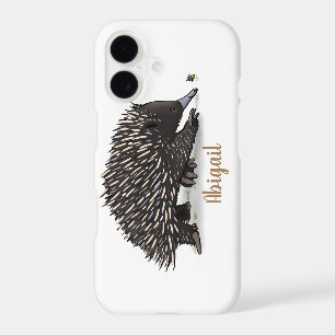 Cute echidna with bee cartoon illustration