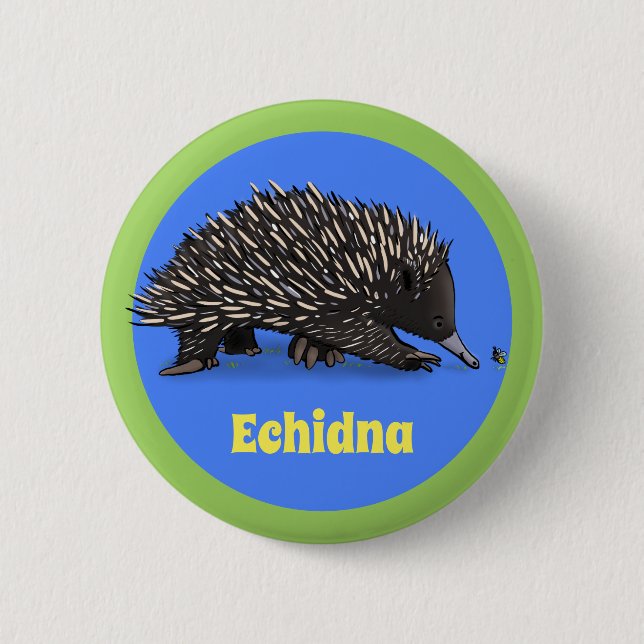 Cute echidna with bee cartoon illustration 6 cm round badge (Front)