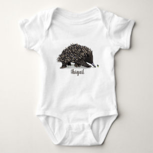 Cute echidna with bee cartoon illustration baby bodysuit