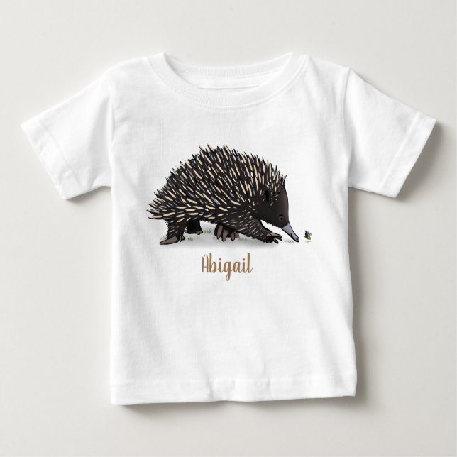 Cute echidna with bee cartoon illustration baby T-Shirt (Front)