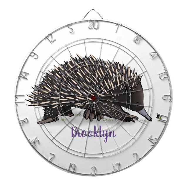 Cute echidna with bee cartoon illustration dartboard (Front)