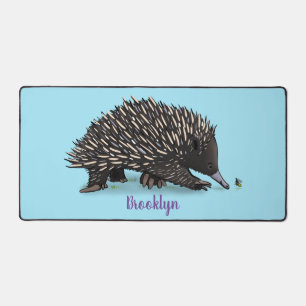Cute echidna with bee cartoon illustration desk mat