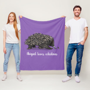Cute echidna with bee cartoon illustration fleece blanket