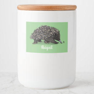 Cute echidna with bee cartoon illustration food label
