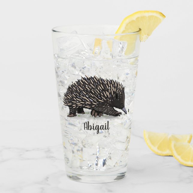 Cute echidna with bee cartoon illustration glass (Back Ice)