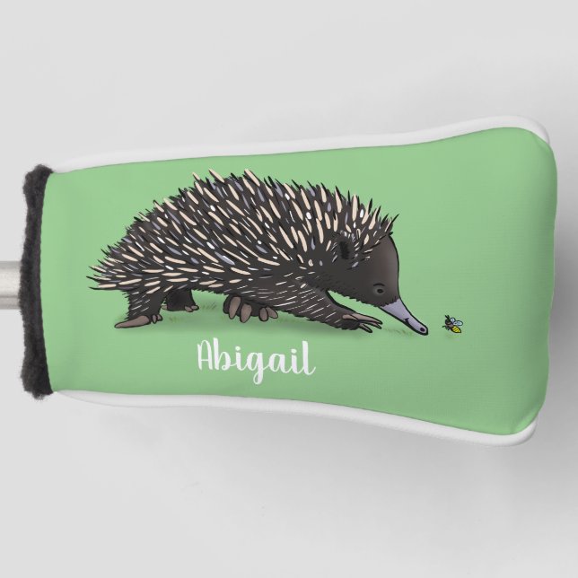 Cute echidna with bee cartoon illustration golf head cover (Front)