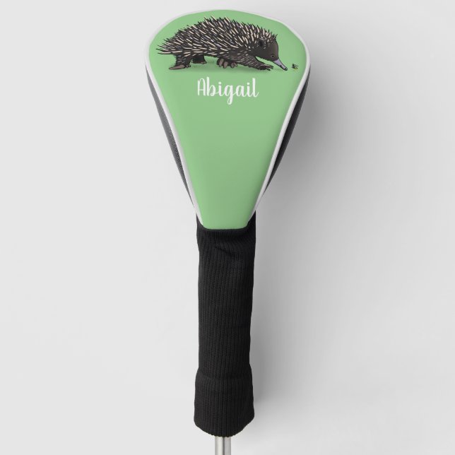 Cute echidna with bee cartoon illustration golf head cover (Front)