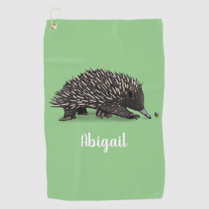 Cute echidna with bee cartoon illustration golf towel