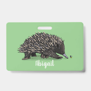 Cute echidna with bee cartoon illustration ID badge