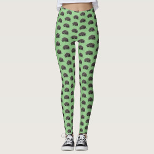 Cute echidna with bee cartoon illustration leggings